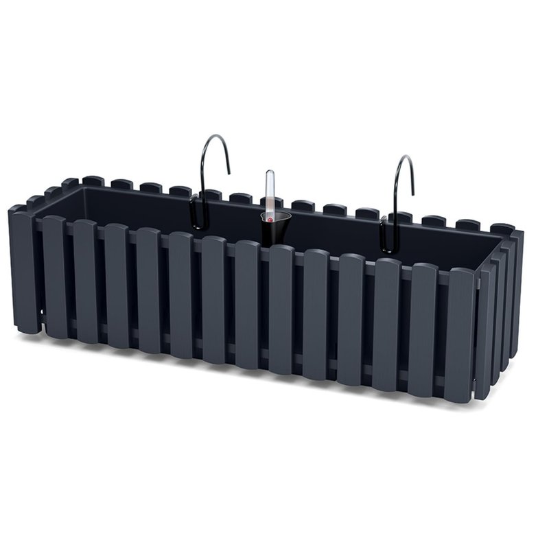 B2C Window Fence Hanging Flower Pot Planter 2 Sizes 4 Colours Rustic Slat Farm House Design UK Self Watering Kit (Anthracite, Large - 58cm)