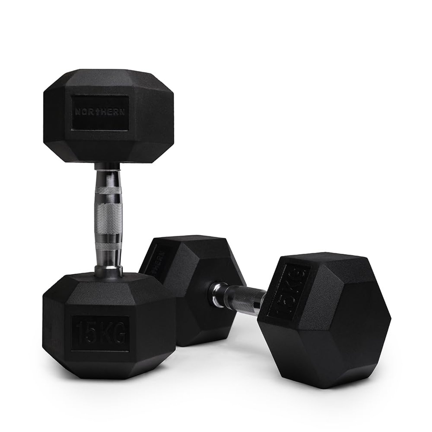 Northern Hex Dumbbell Set Rubber Heavy Weights with Metal Handles Anti-Rolling for Weight Lifting Bodybuilding Exercise Workout Strength Training Home Gym 1kg-50kg Pairs Sets (15KG x2 Dumbbells)