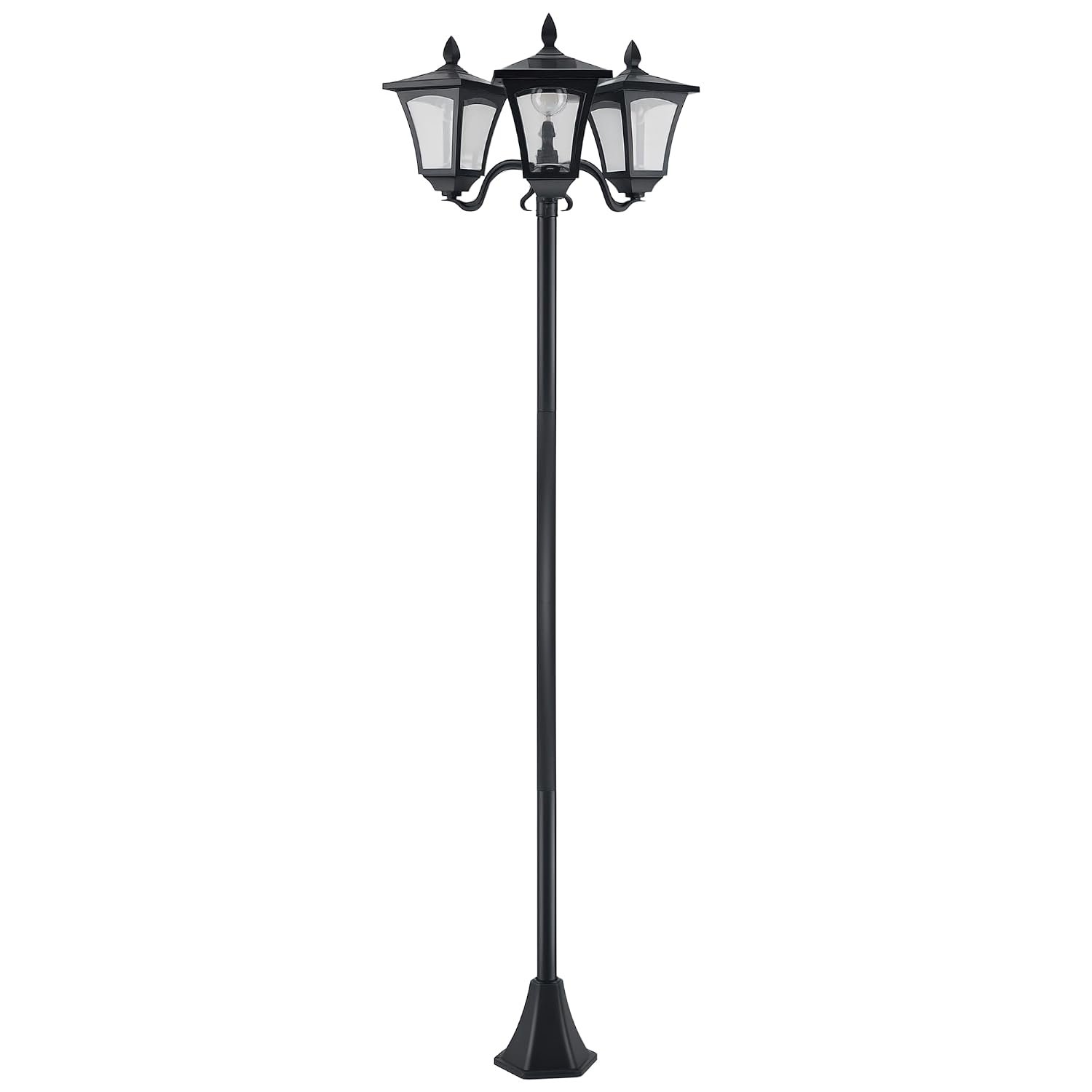 Outsunny 1.8m Garden Solar Post Lights, 3 Way Head Outdoor Lamp with Sensor Dimmable LED Lights, IP44, for Deck, Pathway, Driveway, Street, Black