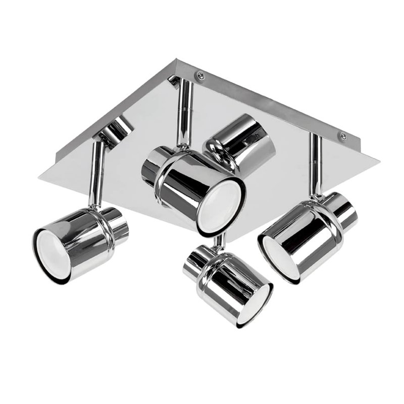 MiniSun | Modern Polished Chrome Square Plate Adjustable IP44 Bathroom 4 Way Ceiling Spotlight Complete with 4 x 5W Cool White GU10 LED Bulbs | Bathroom, Home Décor Essential | Mains Wired