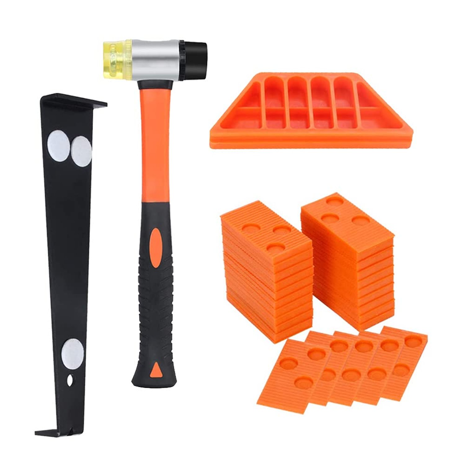 Flooring Kit, Laminate Wood Flooring Installation Kit with 40 Spacers, Double Headed Mallet, Tapping Block and Pull Bar (Orange)