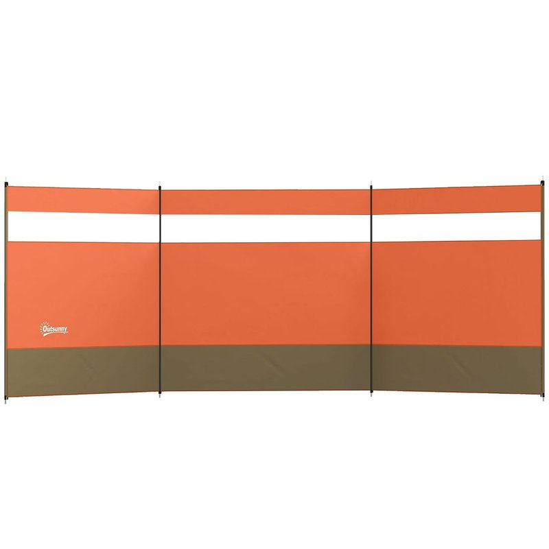 Outsunny Camping Windbreak, 4 Pole Windbreaker Blocker with Clear Windows, Carry Bag and Steel Poles, for Beach Caravan Campervan, 440 x 140cm, Orange