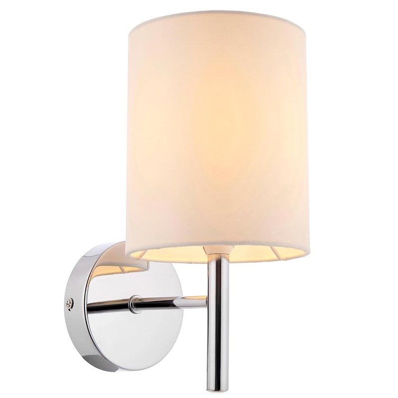 National Lighting Tatum Decorative Contemporary Silver Chrome E14 LED Compatible Wall Light with a Off White Fabric Drum Shade