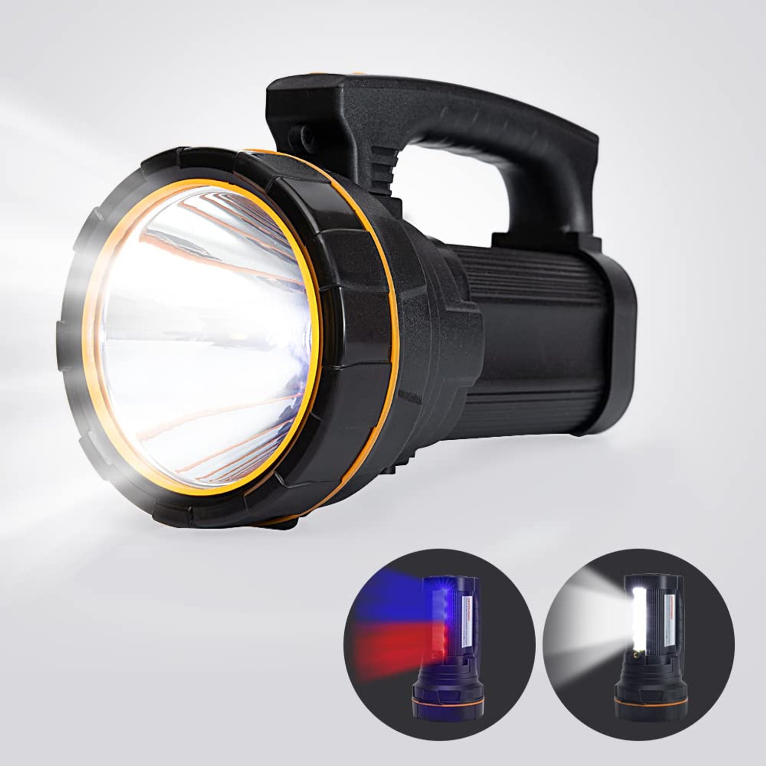 MAYTHANK Most Powerful Handheld Torch LED Super Bright USB C Rechargeable, Side Lantern/Long Range/Long Lasting/Handle/Strap, Large Spotlight Flashlight Heavy Duty High Power Strong Torch Home