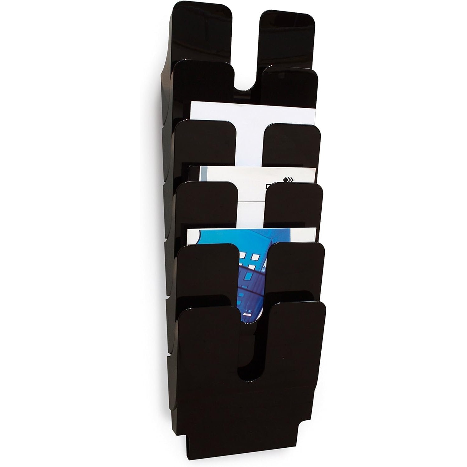 Durable FLEXIPLUS 6 A4 Portrait Literature Holder - Black - Easy To Install Wall Mounted Document Holder - Perfect For Flyers, Brochures, Etc.