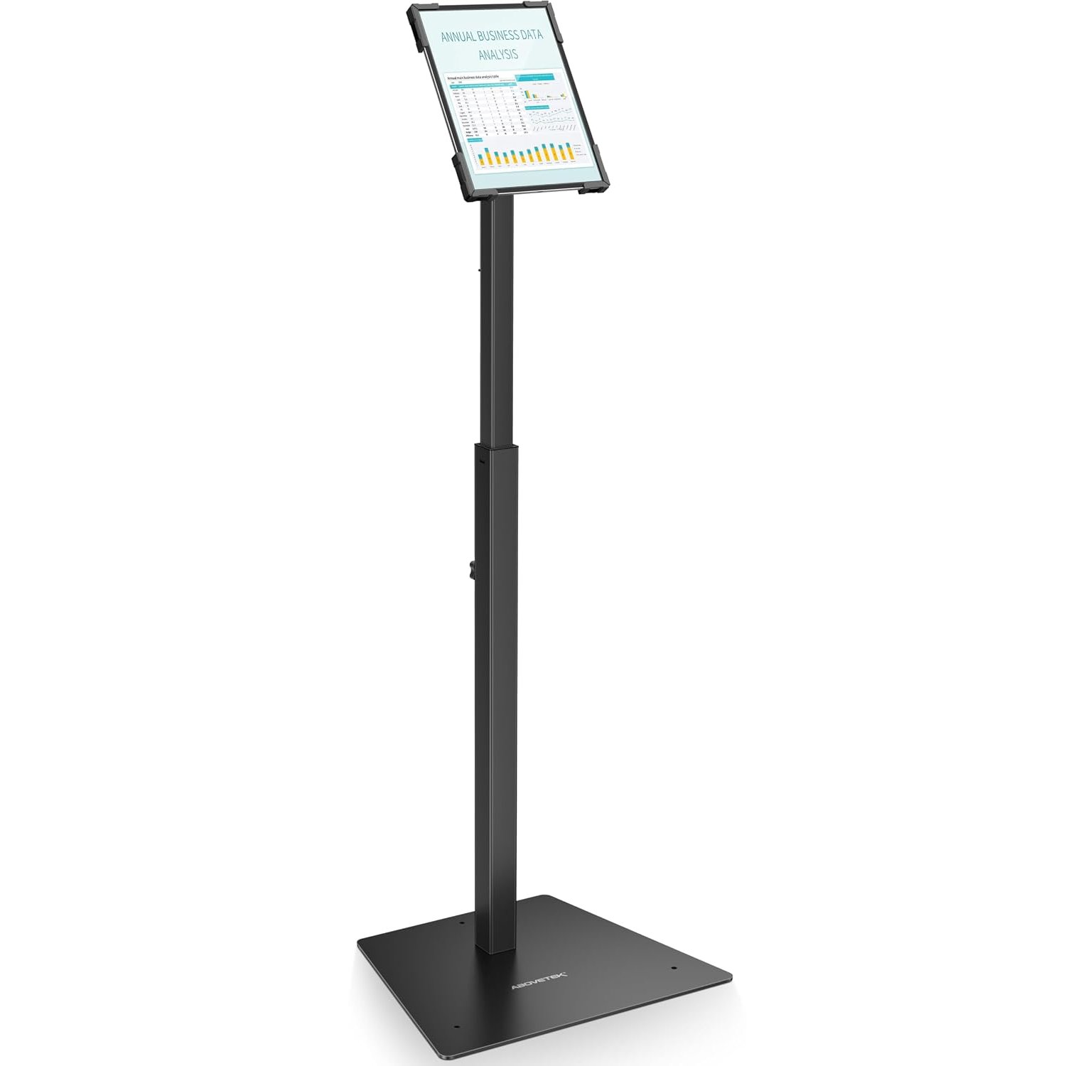 AboveTEK Security iPad Kiosk Floor Stand, Anti-Theft POS Tablet Stand for Retail Business, Height Adjustable Tablet Floor Stand, 360° Swivel Universal Locking Holder (Black)