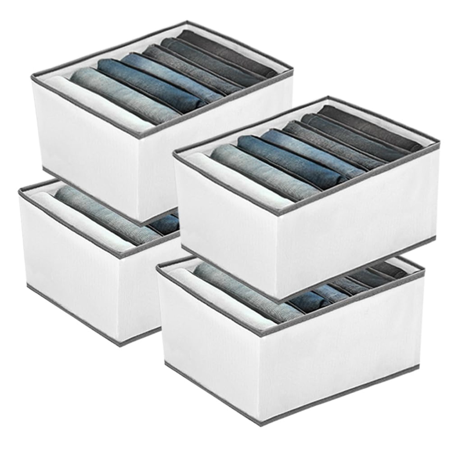 EASEVE 4 Pack Wardrobe Closet Organiser and Storage for Clothes - 7 Grids Foldable Drawer Dividers Organizer for Jeans | Trousers | Shirts | Pants, Stackable Clothing Storage Boxes