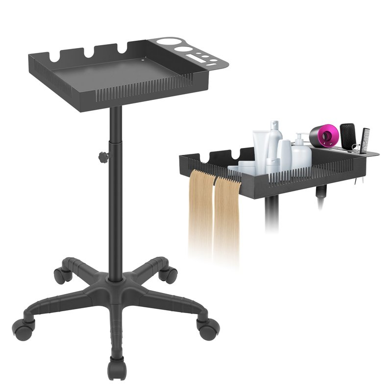 LEIBOU Rolling Salon Tray on Wheels, Metal Hairstylist Tray Rolling Cart for Hair Salon Station, Salon Trolley Cart with Holder and Hair Separator Stand Versatile braiding hair rack