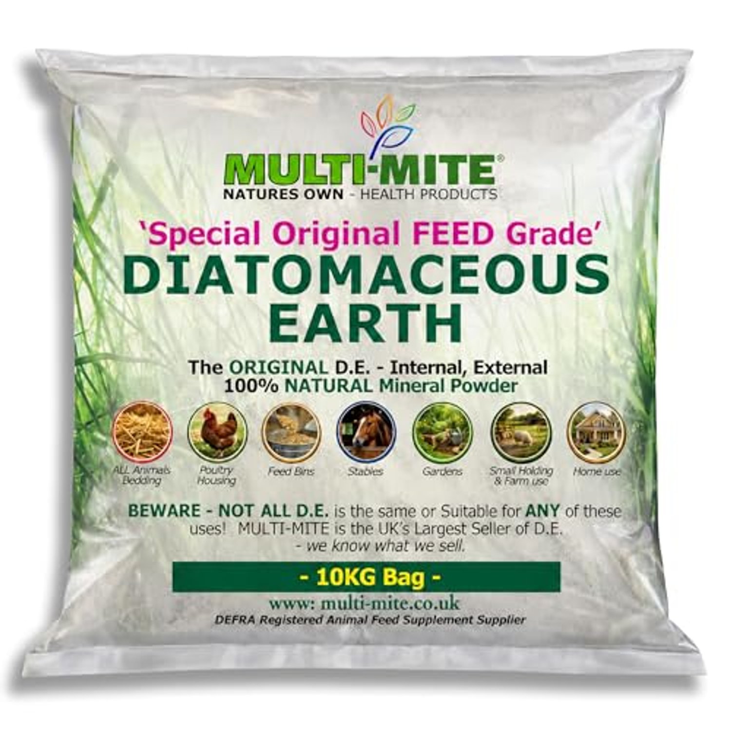 Multi-Mite® 10kg DIATOMACEOUS EARTH Feed Grade DE - Red Mite Fleas and All Animal Lice Control Powder
