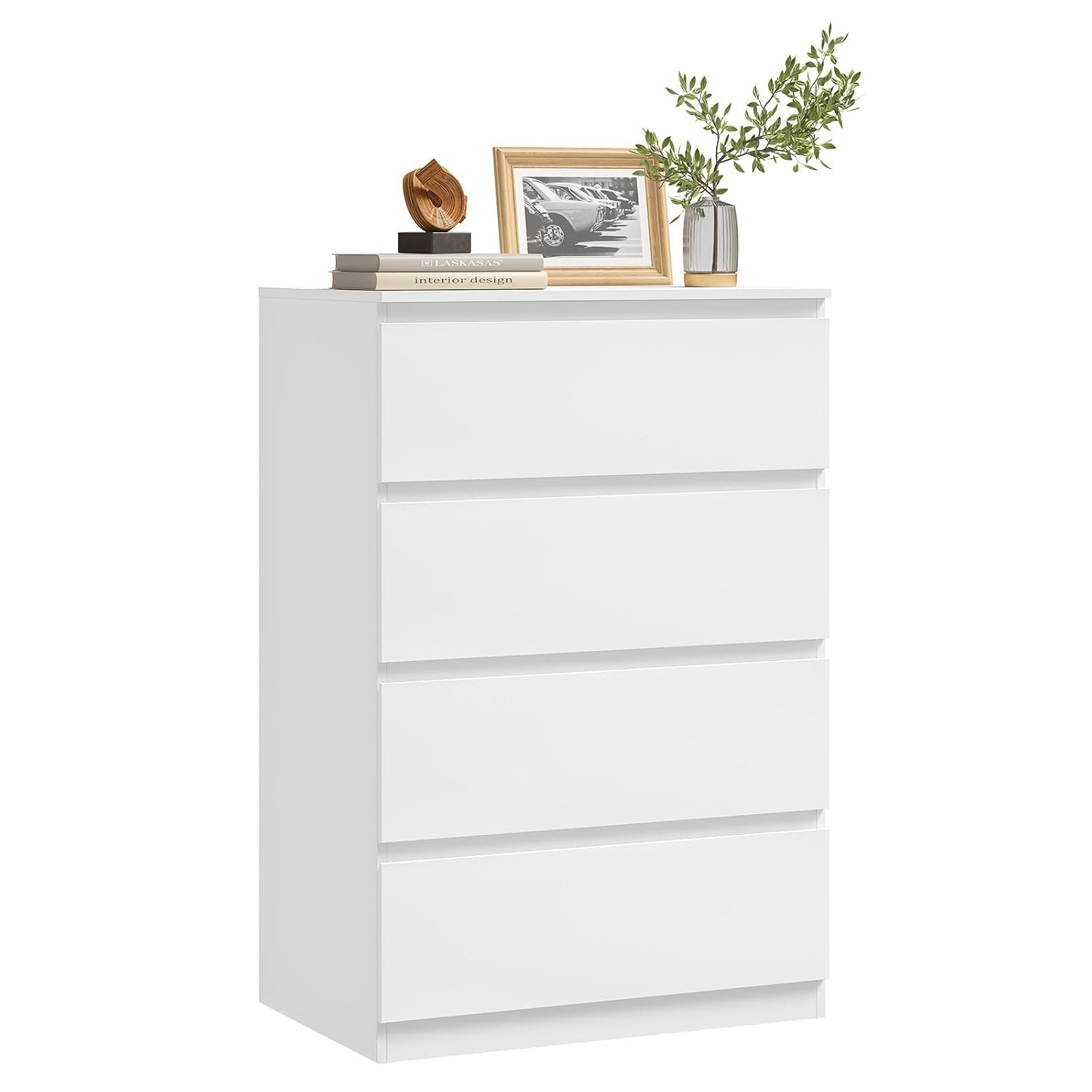 WOLTU White Chest of Drawers Bedroom Dresser, Storage Unit with 4 Drawers, Wooden Storage Cabinet for Living Room Hallway, 60x40x90cm, KMD004ws