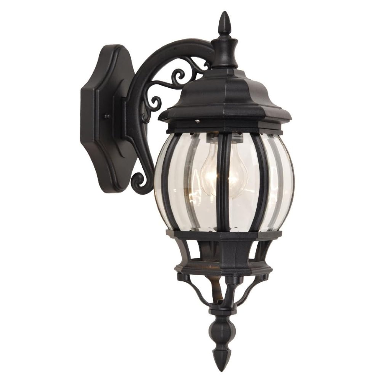 Britalia Black & Clear Glass Outdoor Vintage Down Coach Orb Lantern Wall Light | IP44 Rated | 45cm Height | 1 x ES E27 Lamp Required | Garden - Patio - Driveway | UK Approved | Aluminium