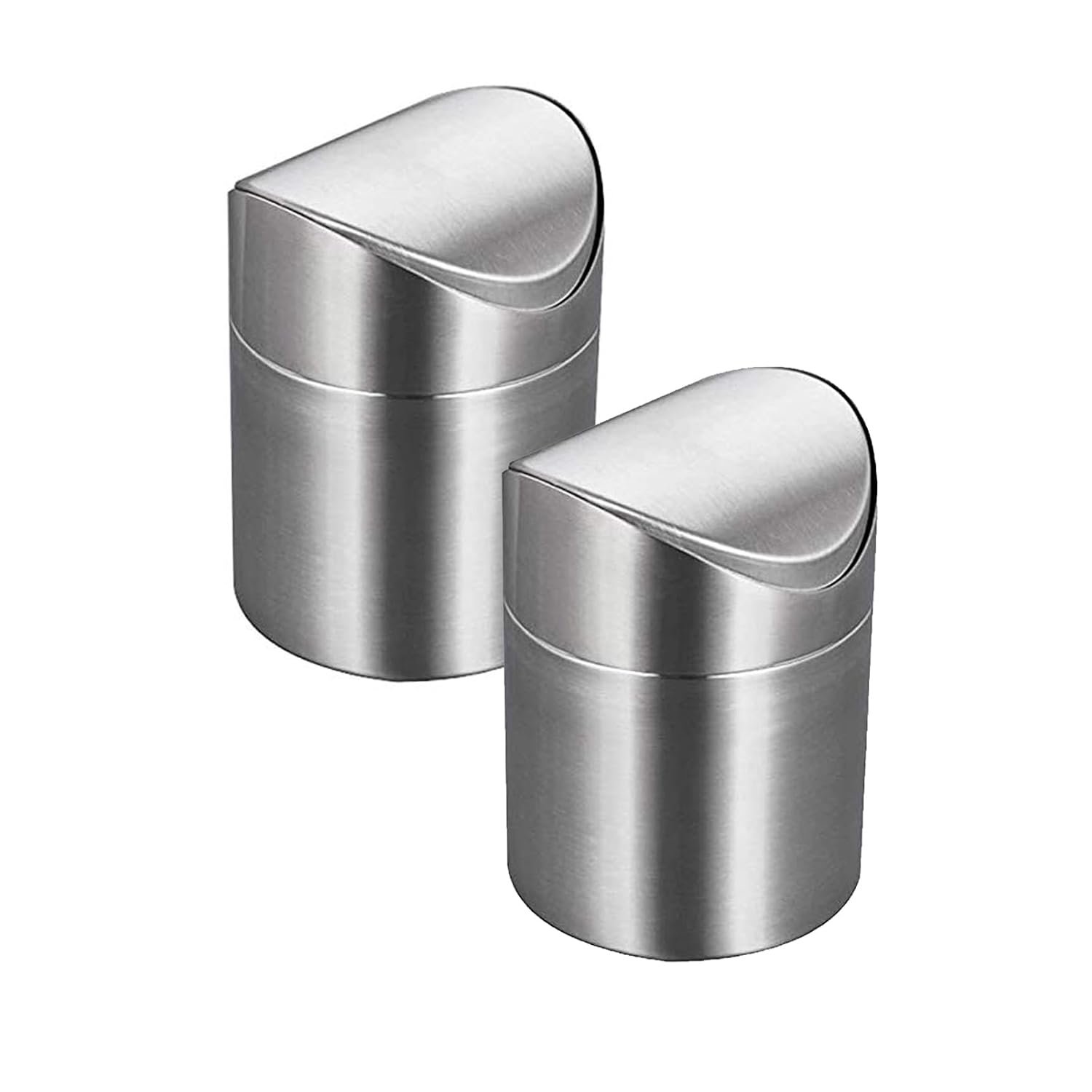 ETRAVEL 2 Pack Mini Stainless Steel Worktop Bin with Swing Top Lid, 1.5L Small Countertop Waste Caddy, Compact Desktop Dustbin for Tea Bags, Coffee Pods, Kitchen, Bathroom & Office