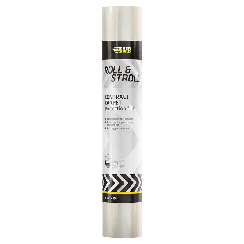 Everbuild Roll and Stroll Contract Carpet Protector – Self-Adhesive – Easy to Roll – Totally Waterproof – Clear – 600mm x 50m Roll