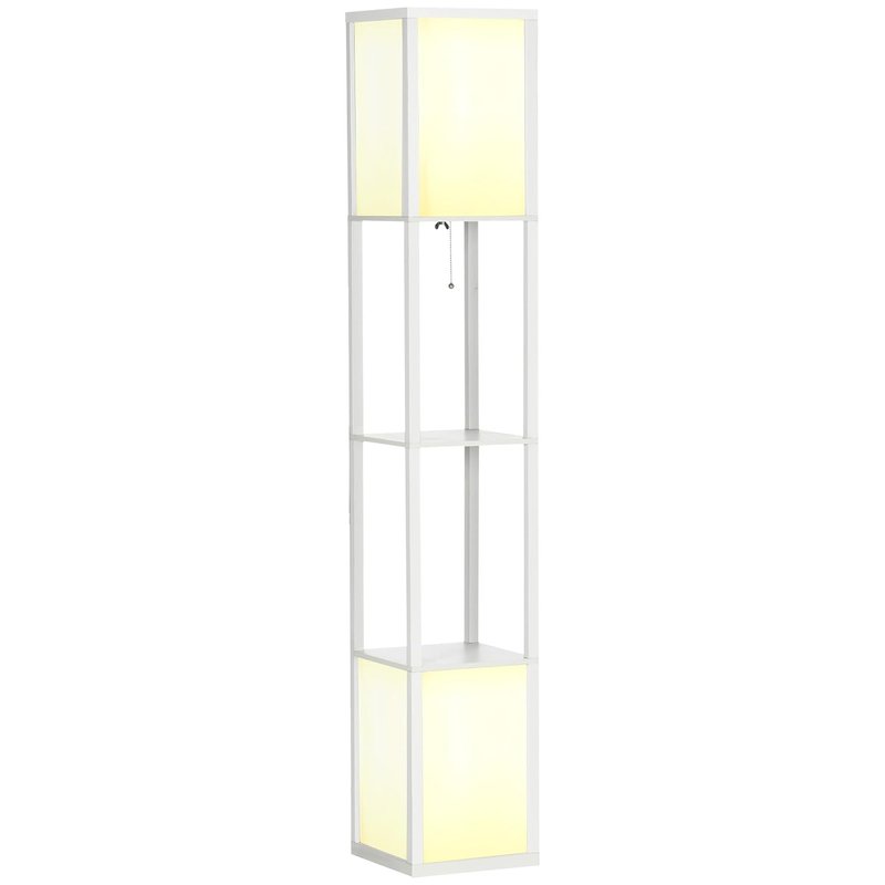 HOMCOM Floor Lamp with Shelves and Dual Light, Modern Corner Standing Lamp with TC Fabric Lampshade for Living Room, Bedroom, Bulb not Included, White