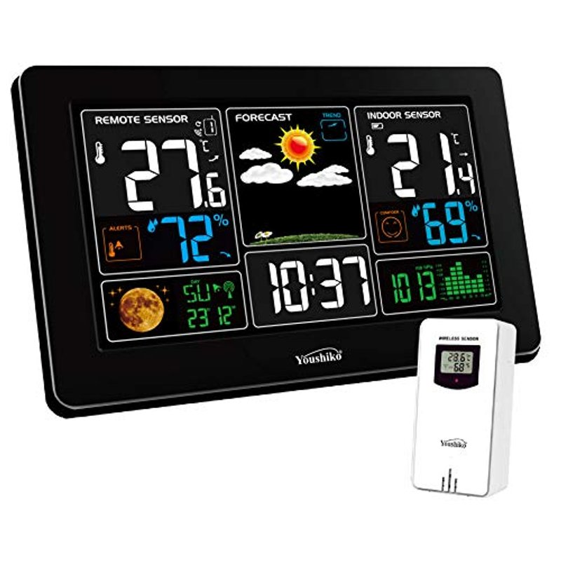 Youshiko YC9441 (Official 2026 UK Version) Wireless Weather Station, Radio Controlled Clock, Indoor Outdoor Temperature Thermometer, Humidity, Barometric Pressure, weather forecast