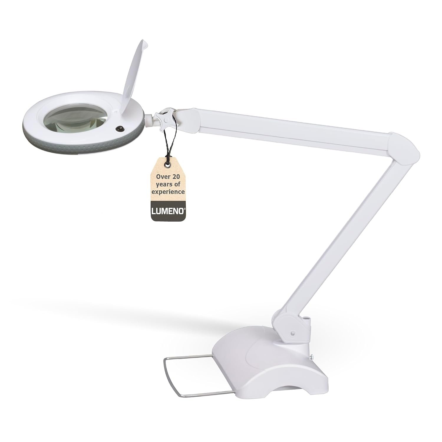 Lumeno 7215GR LED Magnifying lamp, 127 mm Glass Lens, 950 Lumen, 5 diopters, Workstation & Cosmetic lamp, for Beauty Salon, hobbyist, as Reading aid, Magnifying Glass with Table Stand 6180WS