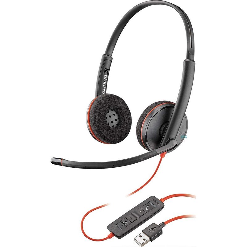 Plantronics Blackwire 3220 Binaural Head-band Black Headphones with Microphone (Call Center/Office, Binaural, Head-band, Black, Wired, Supraaural), One Size