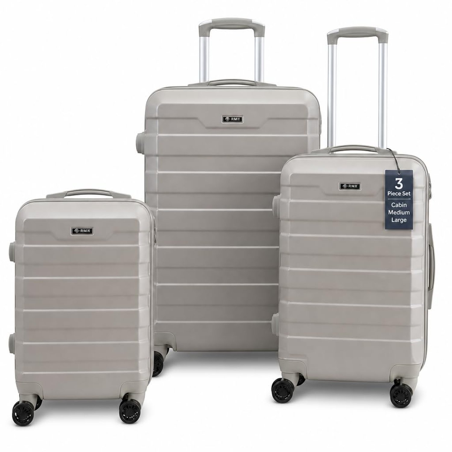 RMW Suitcase Large Medium Cabin Size Hard Shell Lightweight 4 Dual Spinner Wheels Trolley Luggage Suitcase Hold Check in Luggage TSA Combination Lock (Cement, 3 PIECE Full Set)
