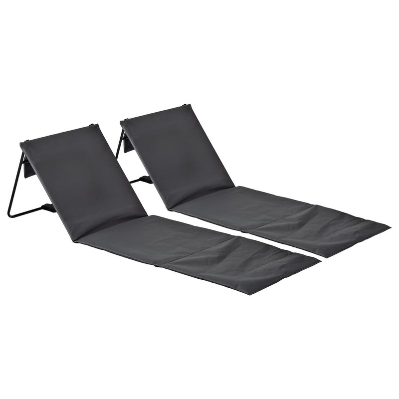 Harbour Housewares Folding Beach Sun Lounger - Grey - Pack of 2 - Foldable Canvas Beach Mat Lounger Portable Garden Sunlounger Mat with Backrest for Garden, Camping, Festivals