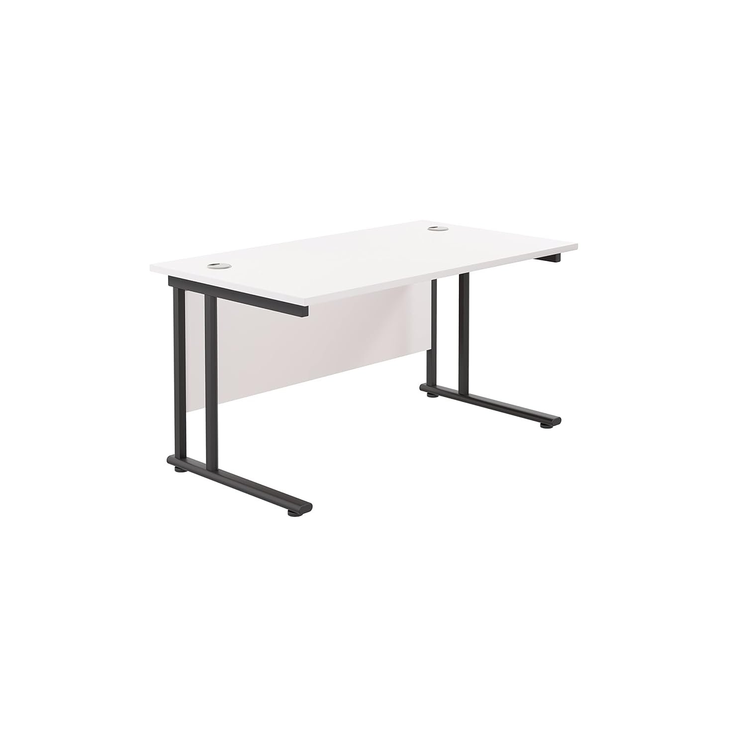 Office Hippo Heavy Duty Rectangular Cantilever Office Desk, Home Office Desk, Office Table, Integrated Cable Ports, PC Desk For Office or Home, 5 Yr Wty - Black Frame/White Top, 120cm x 80cm