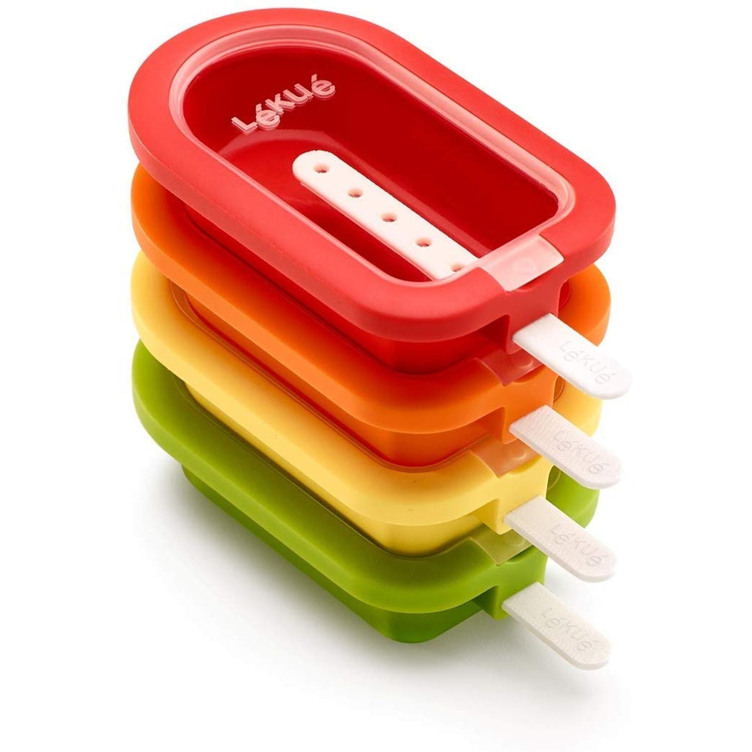 Lékué Pack 4 Classic Stackable Popsicle Molds, Red/Yellow, 16.5 x 7.5 x 2.6 cm
