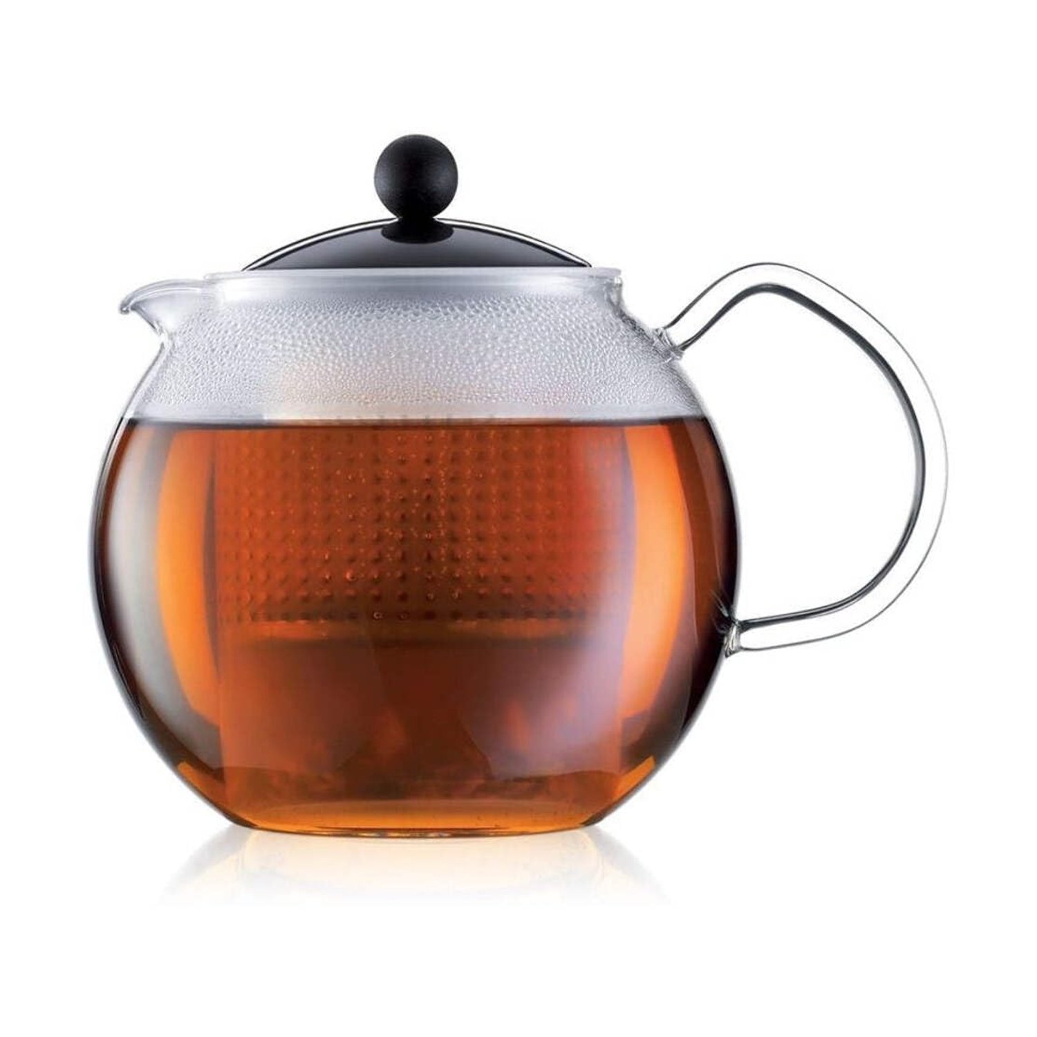 BODUM 1 Litre Borosilicate Glass Assam Tea Press with Glass Handle and Coloured Plastic Lid, Black, 1830-01