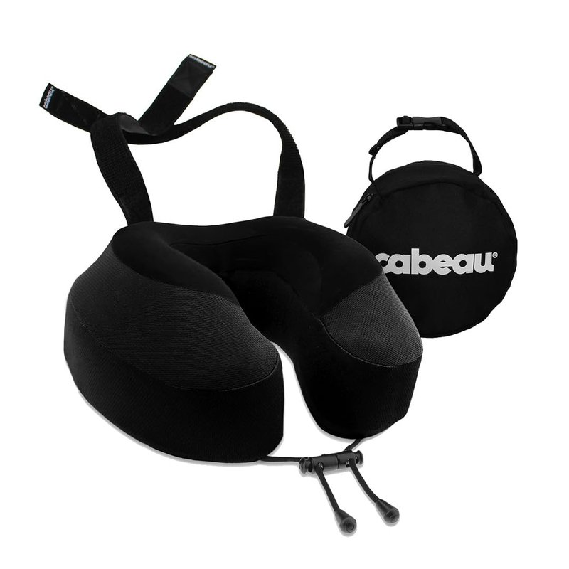 Cabeau Evolution S3 Travel Pillow - Airplane Seat Straps - Ensures Your Head Won't Fall Forward - Relax with Plush Memory Foam - Quick-Dry Fabric Keeps You Cool and Dry (Indigo).., Jet black, S3