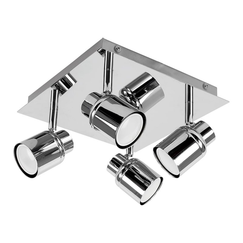 MiniSun | Modern Polished Chrome Square Plate Adjustable IP44 Bathroom 4 Way Ceiling Spotlight Complete with 4 x 5W Warm White GU10 LED Bulbs | Bathroom, Home Décor Essential | Mains Wired