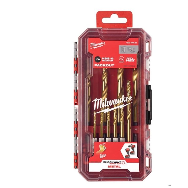 Milwaukee 10 Piece SHOCKWAVE Red Hex HSS Titanium Metal Drill Bit Set