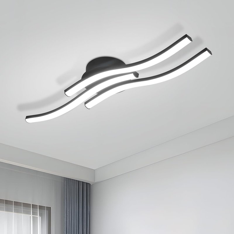 Goeco Black LED Ceiling Light, 18W Modern LED Ceiling Lamp with 3 Light Strips 6500K Cold White Light, Lamp Ceiling Lighting for Bedroom Living Room Hallway Kitchen