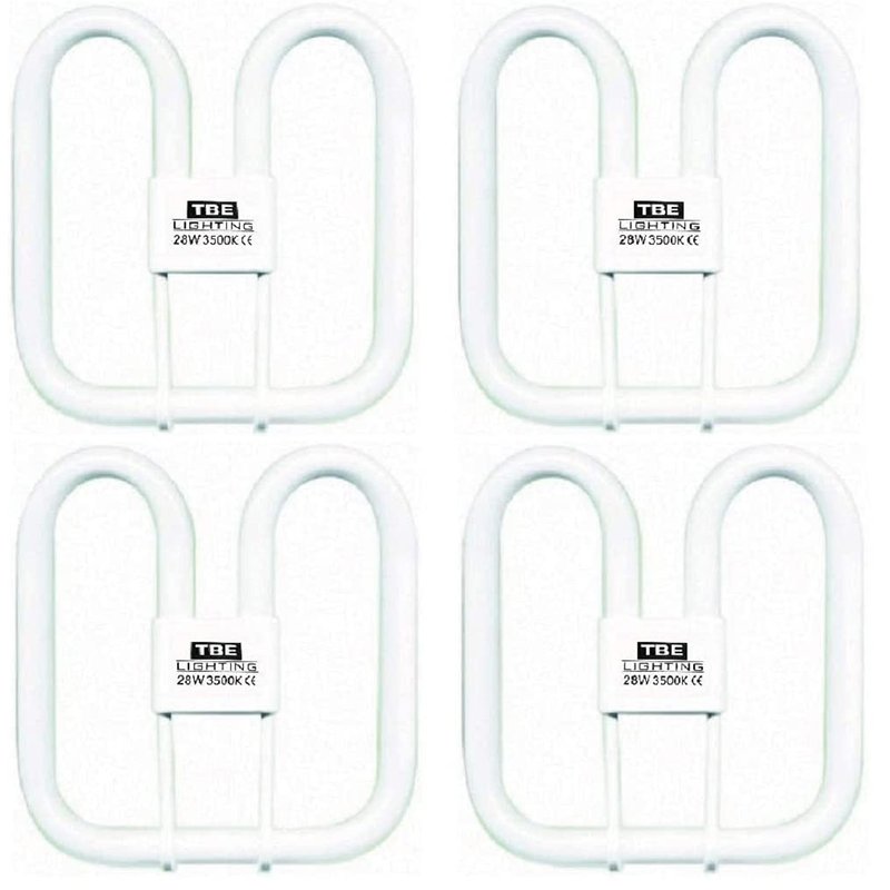 TBE LIGHTING 28w 2D 4-PIN CFL Energy Saving Lamps - DD Fluorescent Bulbs - 4-Pin GR10q Base Fittings - Long Life Lamp, Soft White 3500K (4-Pack)