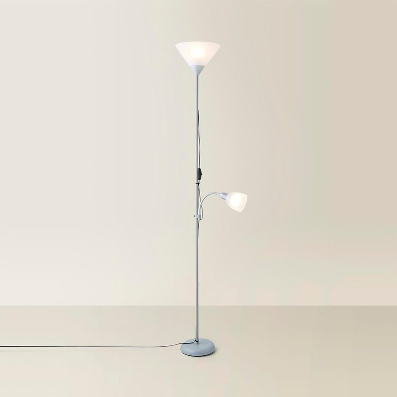 MiniSun | Modern Metallic Silver 2 Way Mother/Father and Child Floor Lamp | Floor Lamps & Torchieres, Home Décor & Improvement Essential | Includes LED Bulbs