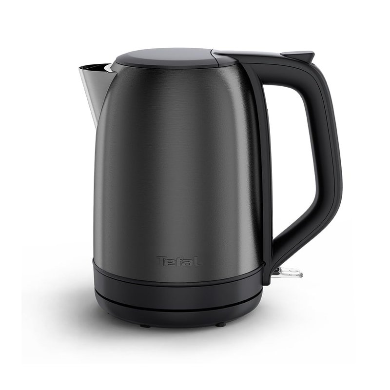 Tefal Subito Electric Kettle, 1.7L, Fast Boiling, Cordless Kettle, Water Level Window, 2,400W, Brushed Steel Finish, Removable Anti-Scale Filter, Stainless Steel Pour Spout, KO5S08G0, Black