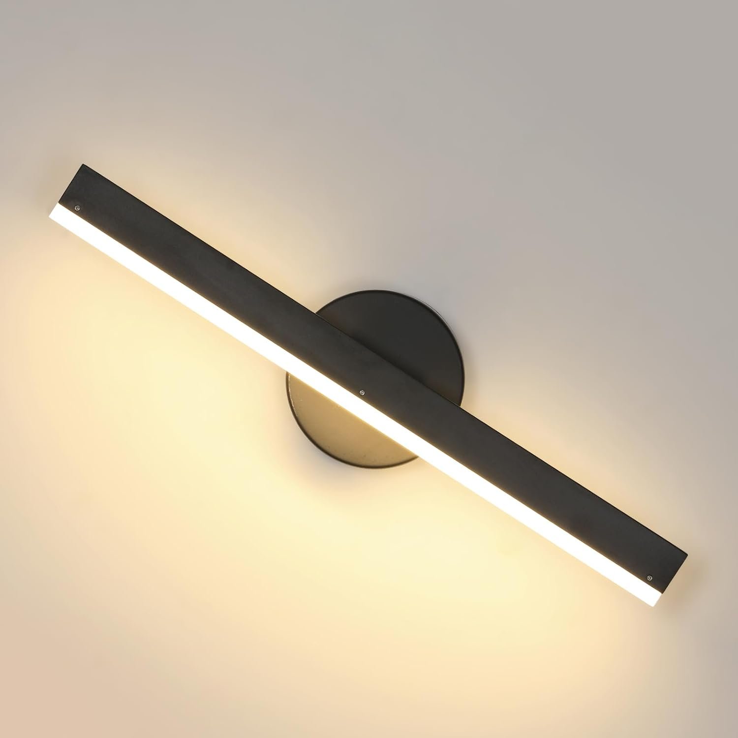 Riserva LED Wall Lights Indoor, 300° Rotating Wall Lamp Modern, 12W 3000K Warm Light Wall Sconce Black for Mirror, Hallway, Living Room, Bedroom, Dining Room
