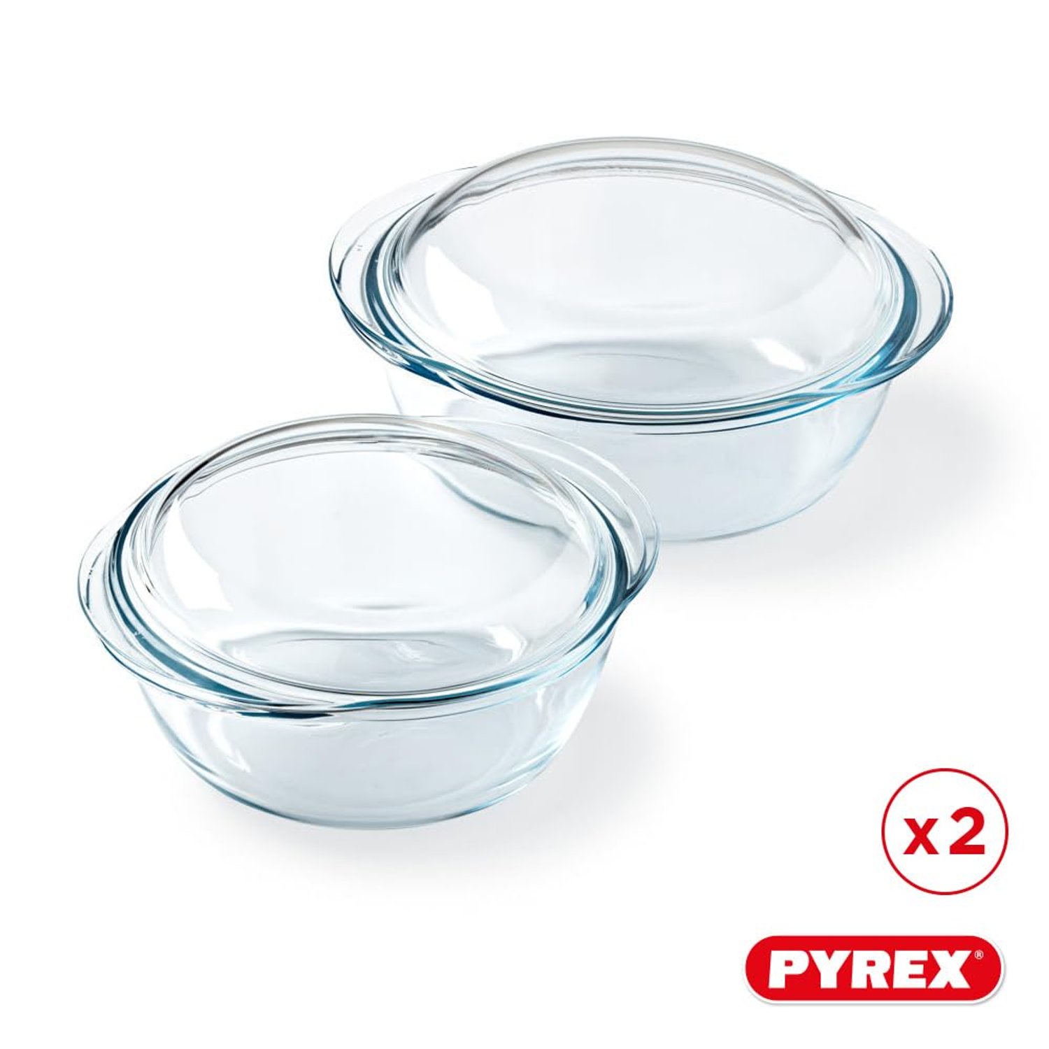 Pyrex® 4 in 1 Collection | Borosilicate Glass Casserole | Set of 2 | Steamer, Quick and Tasty Cooking, Microwave and Dishwasher Safe (2 Pack 1.6L and 2.3L) Casserole Dishes