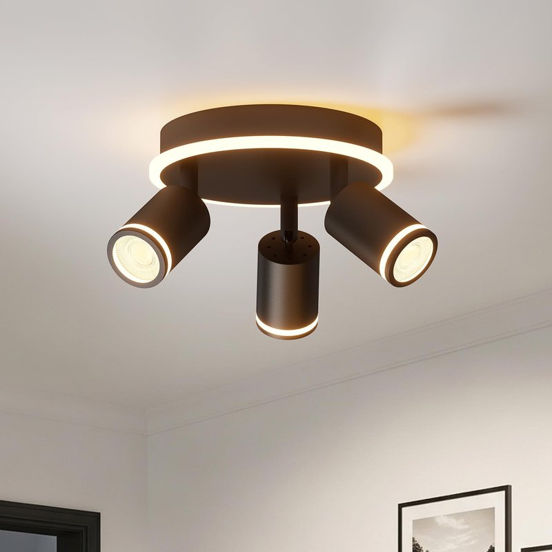 LVWIT Kitchen Lights Ceiling,Black Ceiling Light Fitting,3 Way Spot Light Ceilings with GU10,Bedroom Lights Ceiling,Adjustable Spotlight Bar Lighting(NO Bulbs)