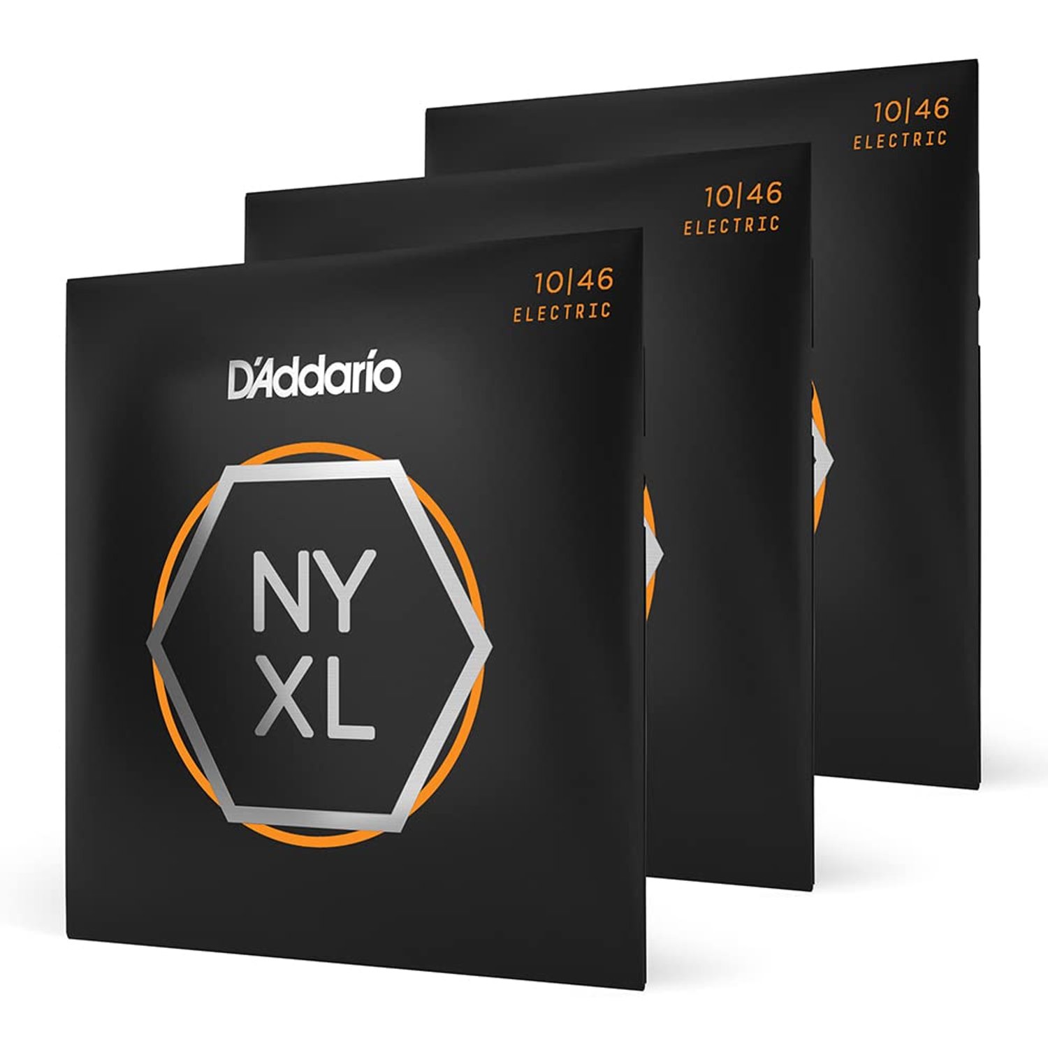 D'Addario Electric Guitar Strings, NYXL Nickel Plated, NYXL1046-3P, Regular Light Gauge 10-46, 6-String Set, Pack of 3