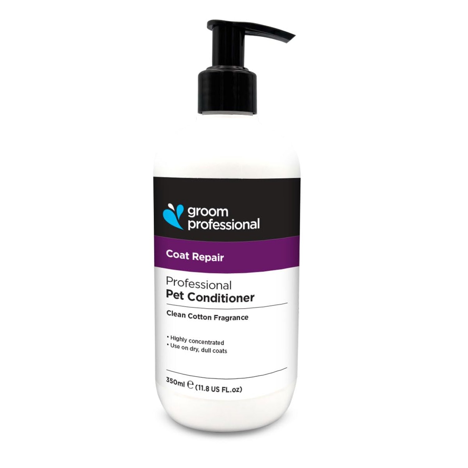 Groom Professional Coat Repair Professional Pet Conditioner, Clean Cotton Fragrance, Concentrated Formula for Dry Dull Coats, (350ml white)