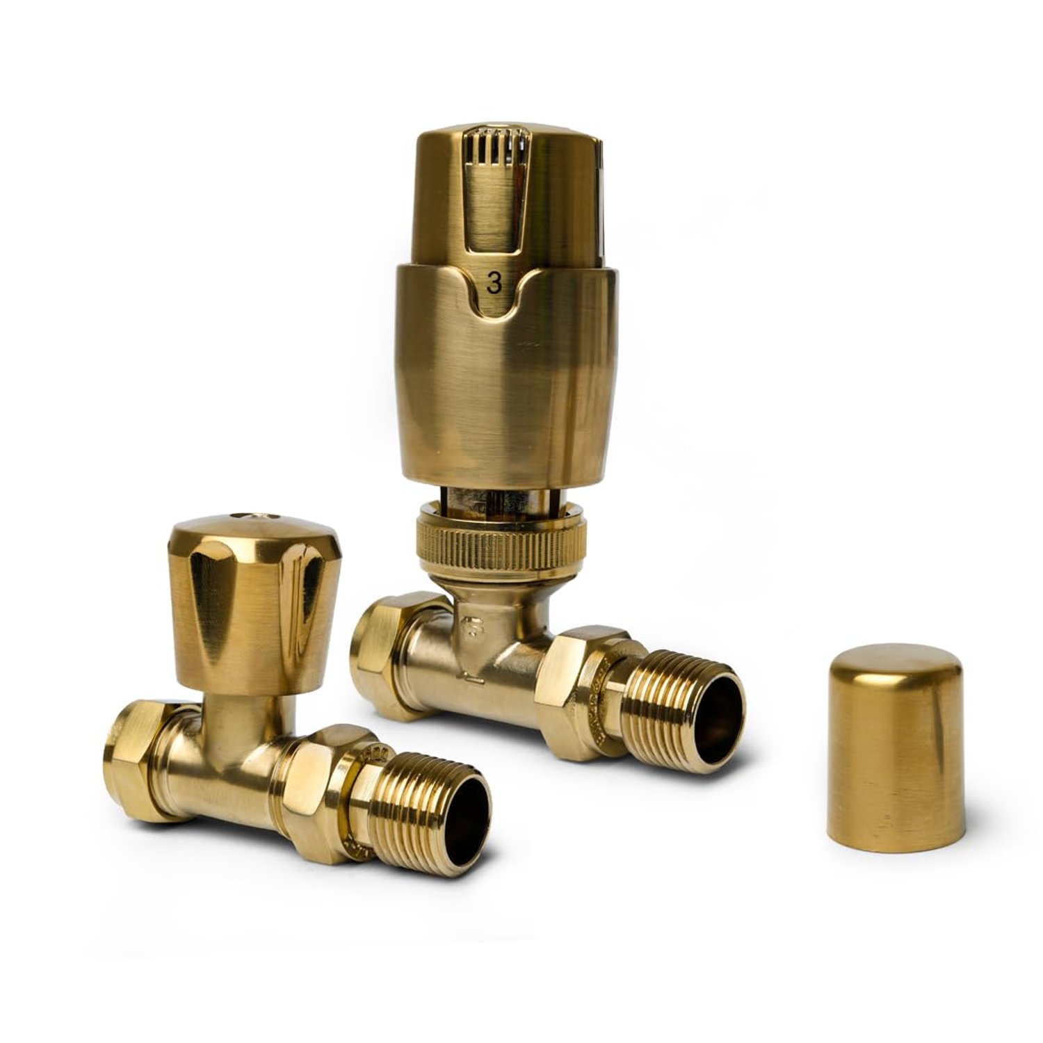 Gold Straight Thermostatic Radiator Valves TRV Modern Radiator Valves 15mm x 1/2" (Set of 2) for Heated Towel Rails & Central Heating Radiators Radiator Valve Set