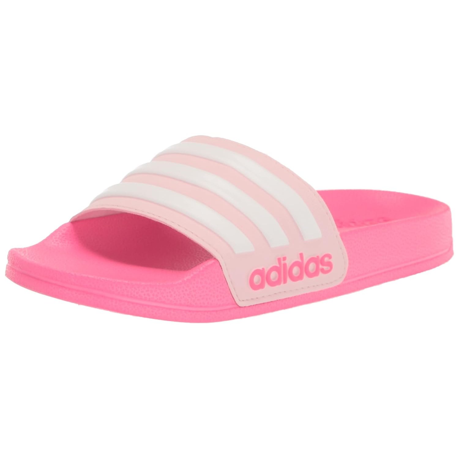 adidas Kids' Adilette Shower Slide, Clear Pink/White/Lucid Pink, 2 Little Kid