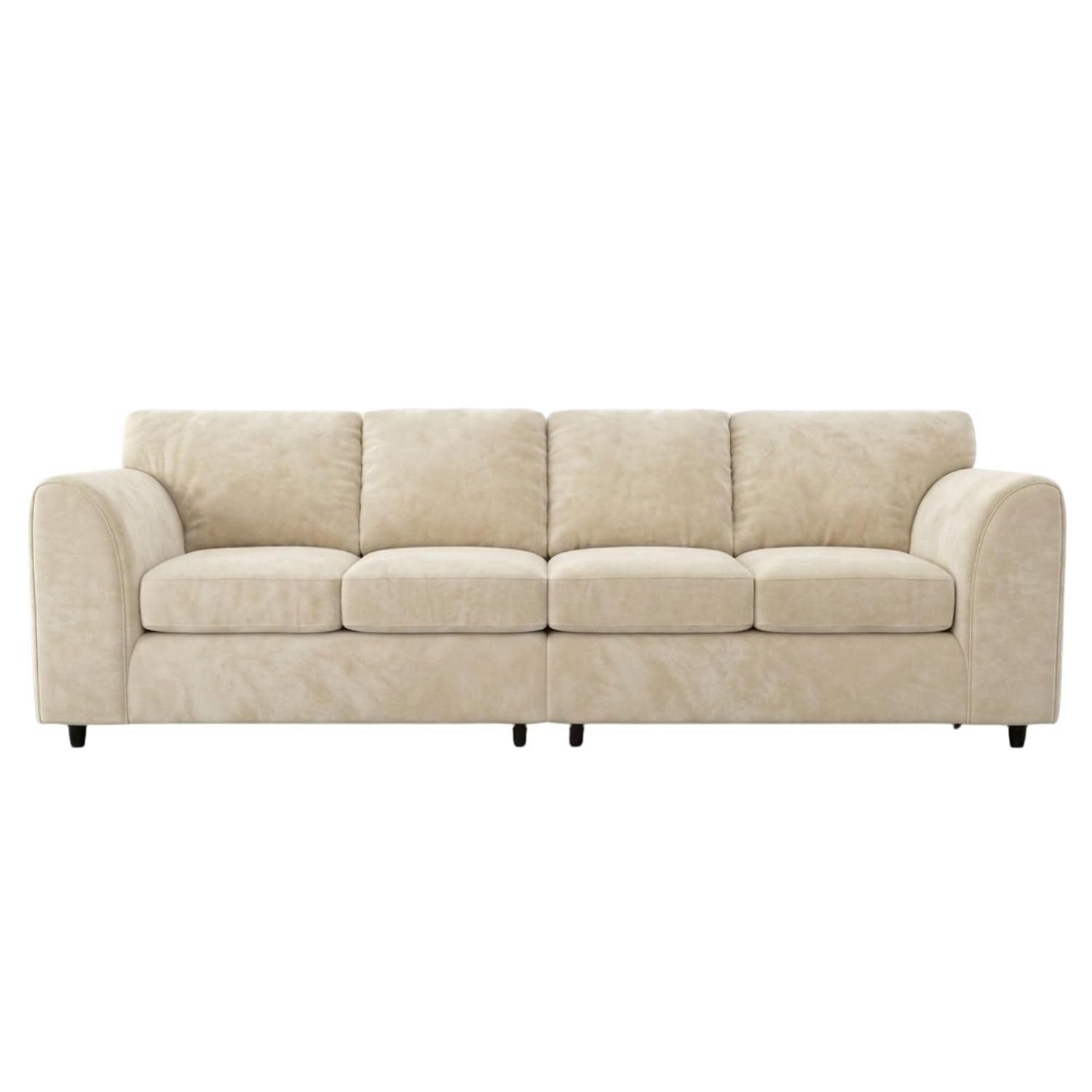Gamzo 4 Seater Sofa with Plush Velvet Fabric – Stylish Durable Wooden Frame, Full Back Seating, Comfort Cushions & Smooth Curved Arms | Elegant Couch for Living Room (Cream)