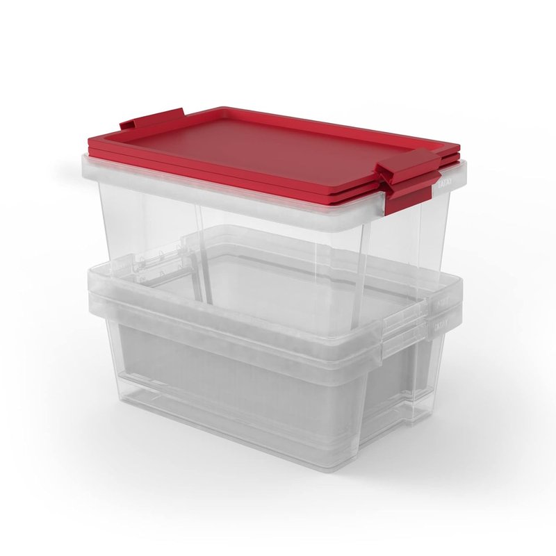TATAY Storage Boxes with Lids Multipurpose - Style | Set of 3: 2x7L + 1x15L | Lid with Hinges Included | Stackable and Lightweight Design | BPA Free Plastic | Red