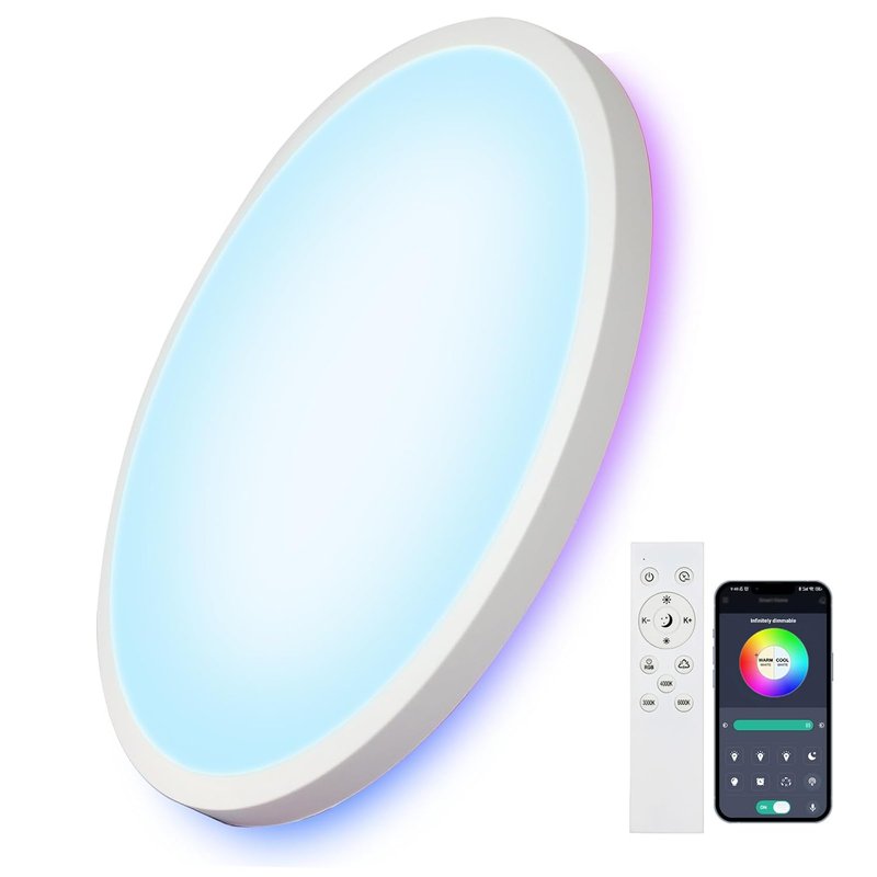 Comely 28 cm Round LED Ceiling Light, RGB + 3 White Tones, 24 W IP44 with Remote Control, for Bathroom/Kitchen