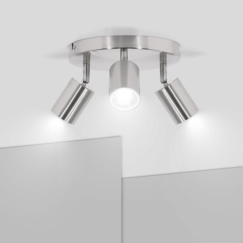 Ketom 3 Way Ceiling Spotlight Fitting - GU10 LED Ceiling Light Rotatable - Round Ceiling Spotlight Modern, Matt Nickel Metal 3 Way LED Ceiling Light - GU10 Bulb Base - Bulb Not Included