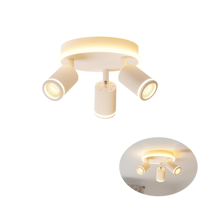 LVWIT LED Ceiling Light 3 Spotlights, White GU10 Ceiling Light, Round Base with Integrated Light Bar, Suitable for Living Room (No Bulb)