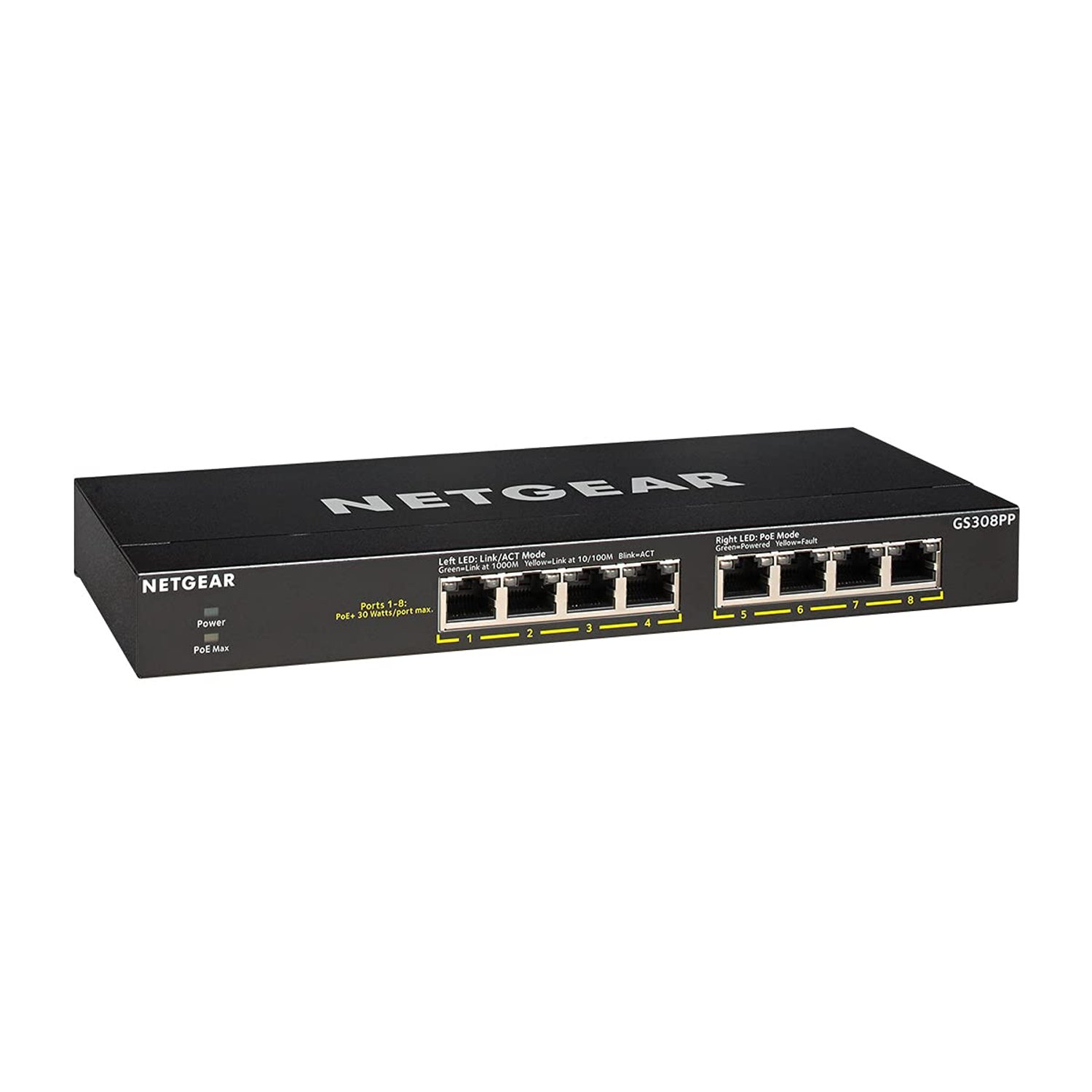 NETGEAR 8 Port PoE Switch (GS308PP) | Unmanaged Gigabit Network Switch | Ethernet Splitter | Ethernet Hub | 8 x PoE+ @ 123W | Desktop or Wall Mount