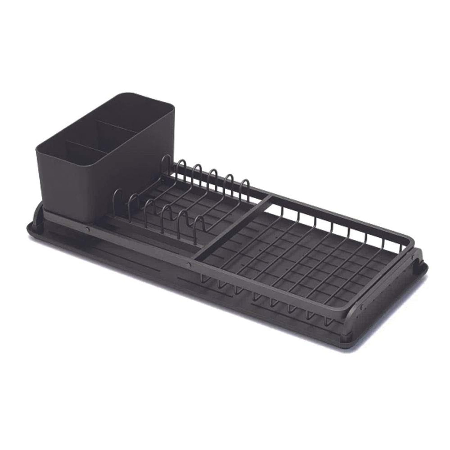 Brabantia Dish Drying Draining Rack (Compact/Light Grey) Easy-Clean Drip Tray & Removable Cutlery Basket, Corrosion-Resistant Aluminium Rack, 20 x 46 cm