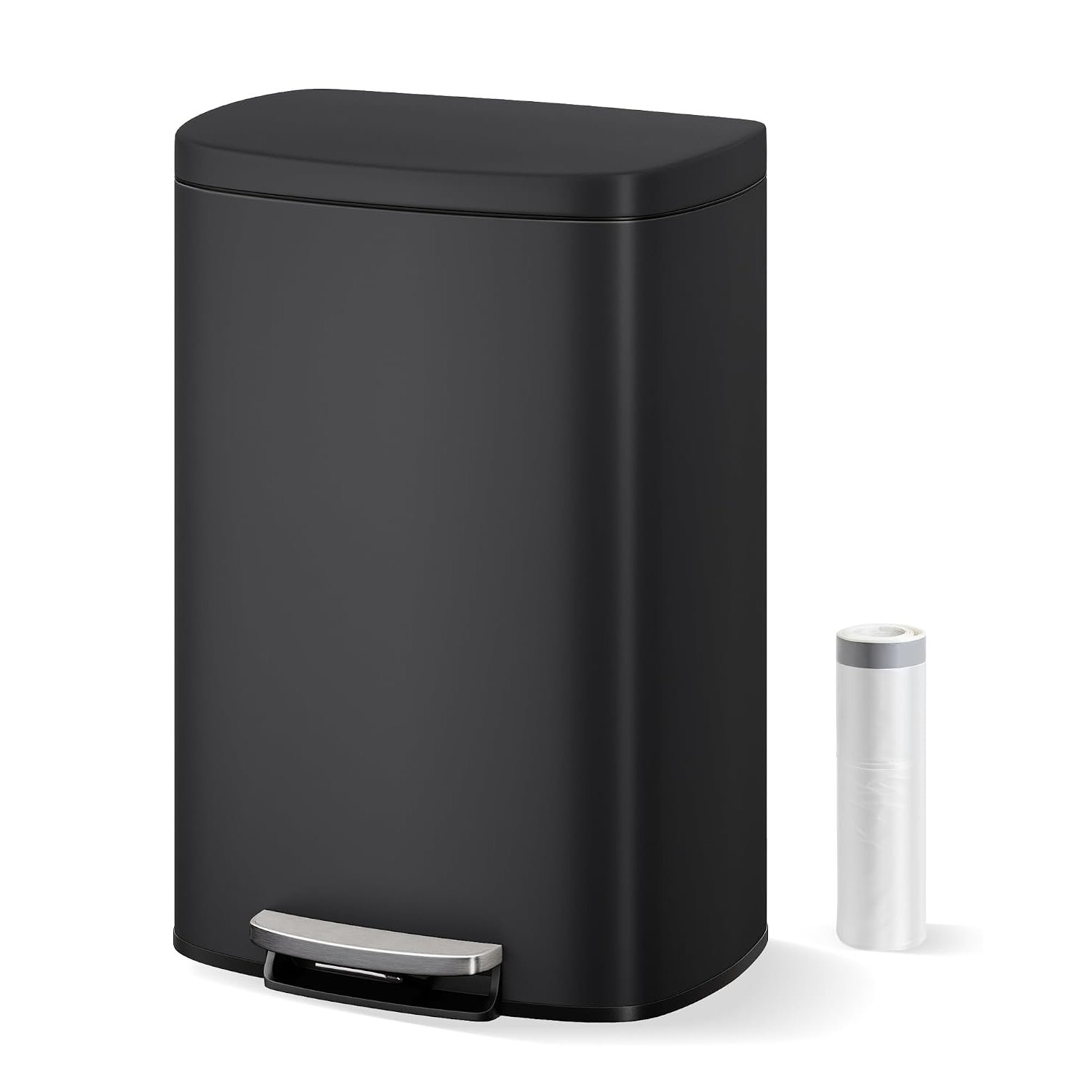 CuteHairy 13 Gallon / 50L Stainless Steel Step Trash Can, Soft Close Pedal Bin with Fingerprint-Proof Finish, Removable Inner Bucket, Large Waste Bin for Kitchen, Laundry Room, Office