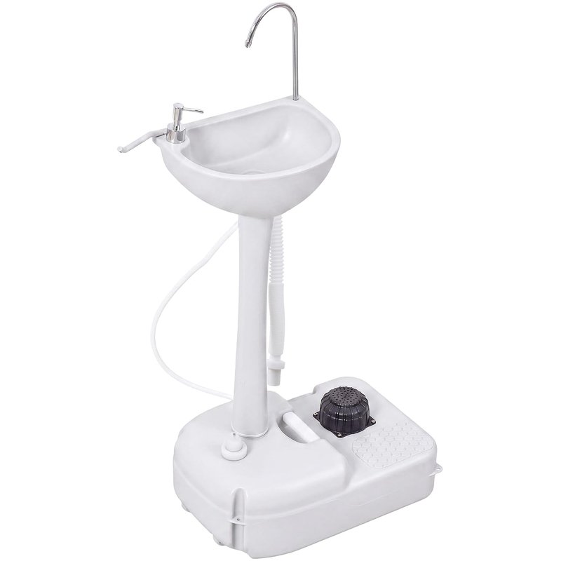 Outsunny Camping Sink, 17L Portable Hand Wash Station with Towel Holder, Soap Dispenser and Rolling Wheels, Outdoor Sink for Events, Gatherings, Worksite