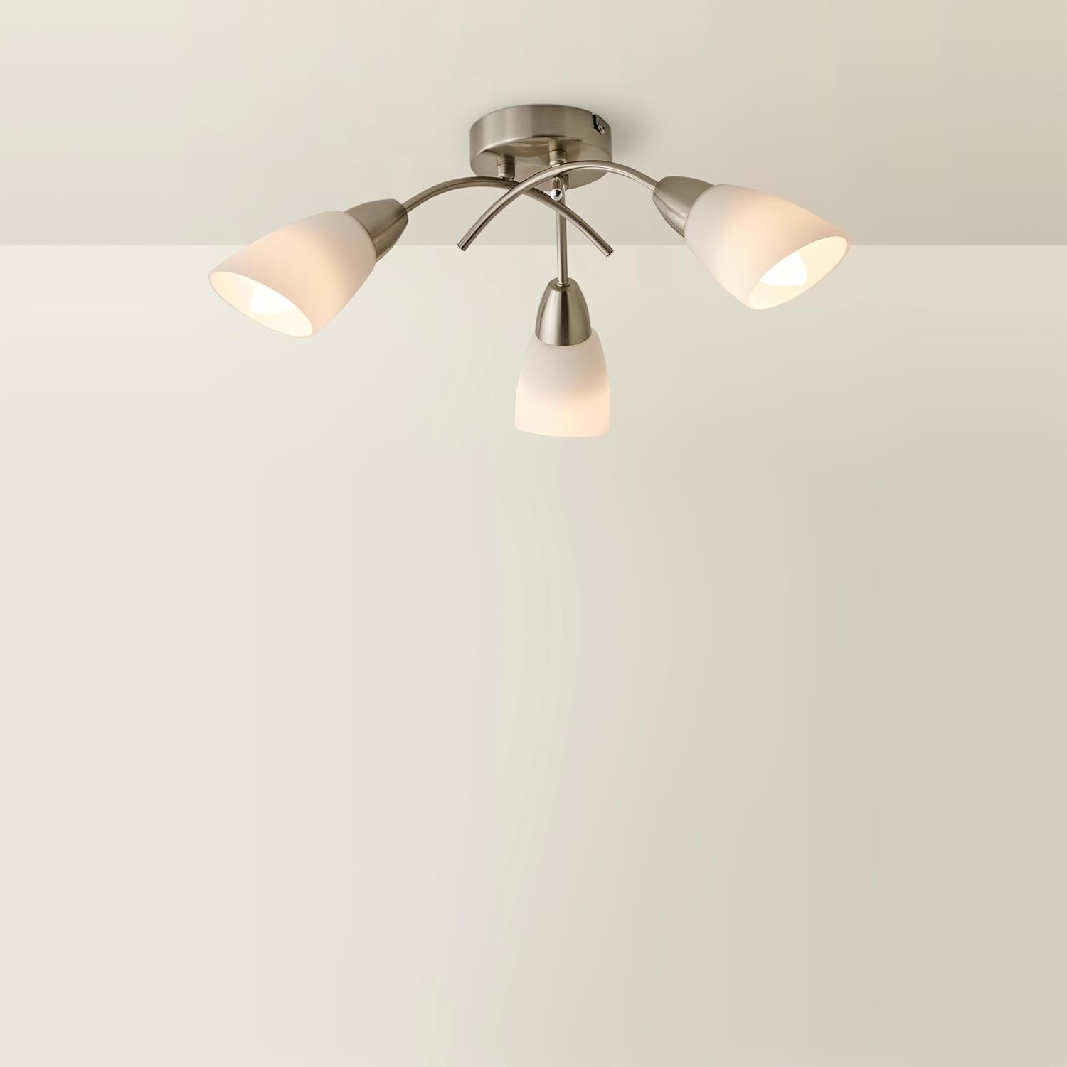 MiniSun | Modern 3 Way Brushed Chrome Ceiling Light Fitting with Frosted Glass Shades | Pendant Lights, Home Décor & Improvement Essential | Mains Wired